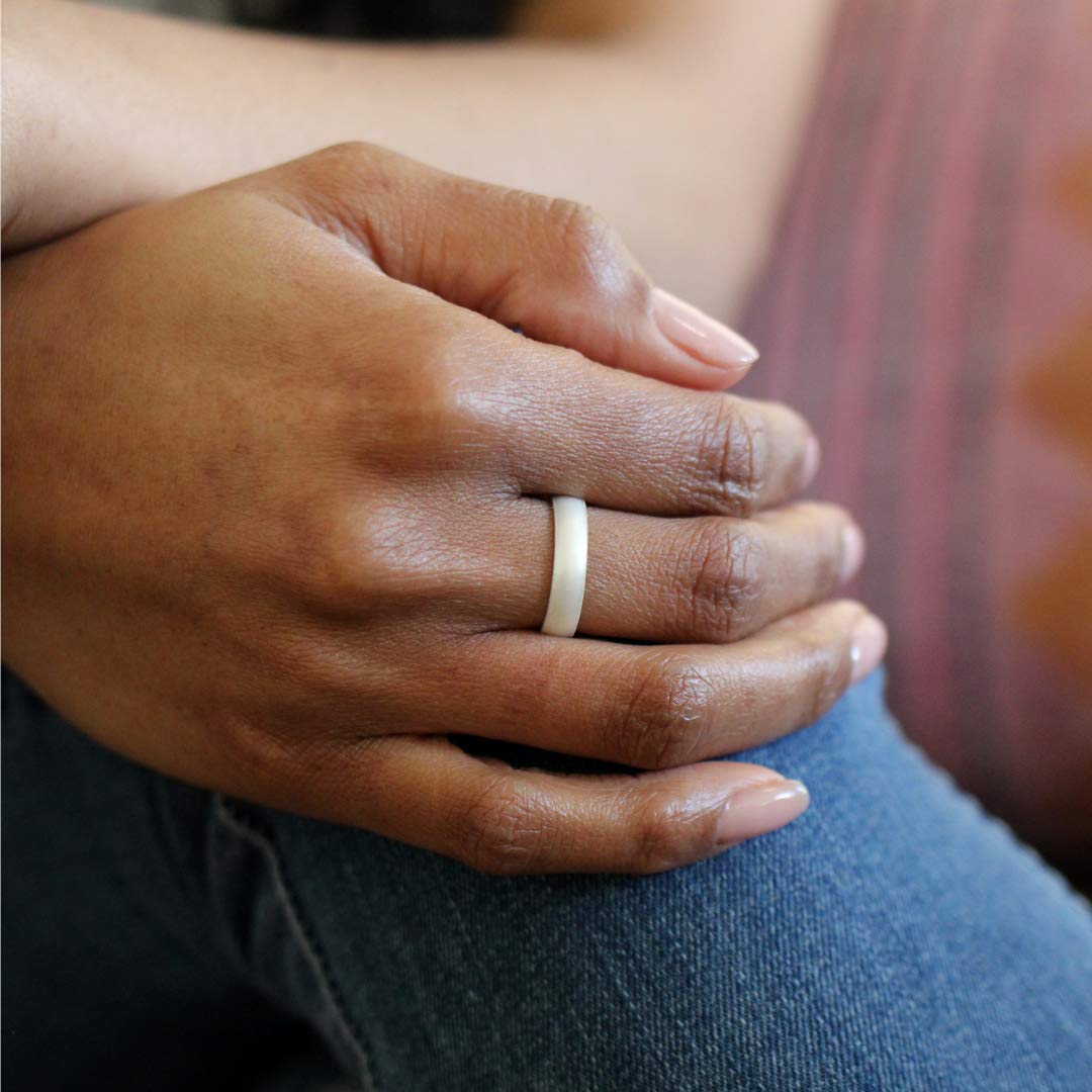 Enso Rings Thin Elements Silicone Ring – Stackable Wedding Engagement Band – 4.3mm Wide, 1.75mm Thick (Pearl-Colored, 6)