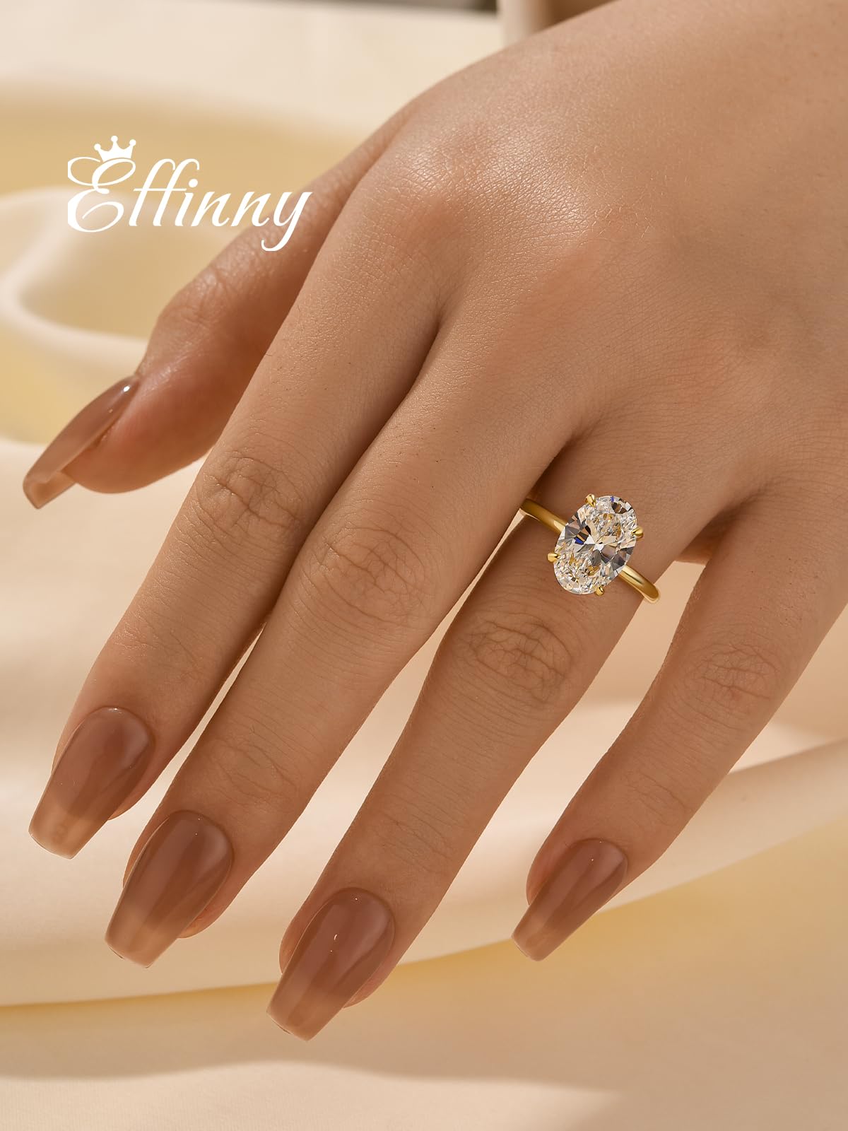 Effinny 3.5 Carat Elongated Oval Cut Engagement Ring for Women,925 Sterling Silver Solitaire Promise Ring (3.5ct,Golden, 5)