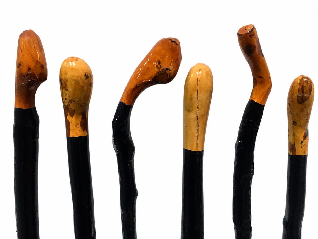 Imported Shillelagh Wooden Irish Walking Stick, Handcrafted 100% Blackthorn Lightweight Wood Cane, Handles All Unique, Black High Gloss Lacquered, Made in Ireland 36"