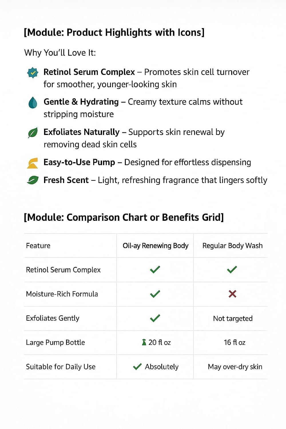 Ol~ay Renewing Body Wash with Retinol Serum Complex, (20 fl oz) (Pack 01)