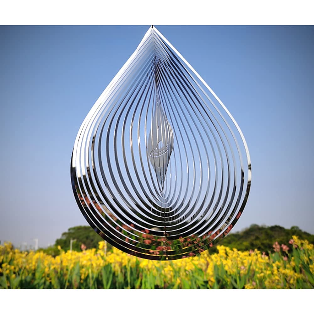 Wind Spinner 3D Water Droplets Shape Highly Reflective Stainless Steel Metal Outdoor Garden Decor, Decorations to Scare Away Yard Birds 12 inch, Birthday Gifts for Mom,Mother's Day,Aunt Gifts