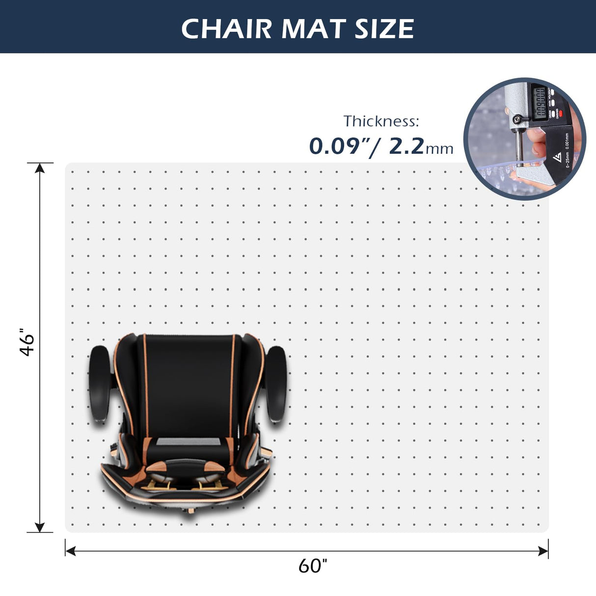 Chair Mat for Carpet, SALLOUS 46" x 60" Office Chair Mat for Carpeted Floors, Heavy Duty Vinyl Floor Mat with Grips, Floor Protector Computer Desk Mat for Home Office (Clear, Rectangular)