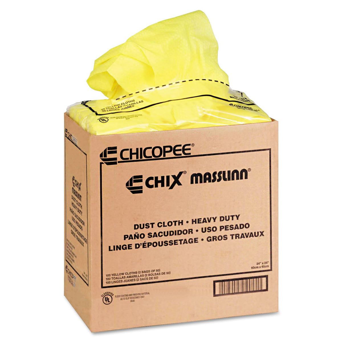Chicopee 0911 Masslinn 24" x 24" Yellow Dusting Wiper Cloth for Furniture, Printers, Electronics, No Spray Needed (2 packs of 50)