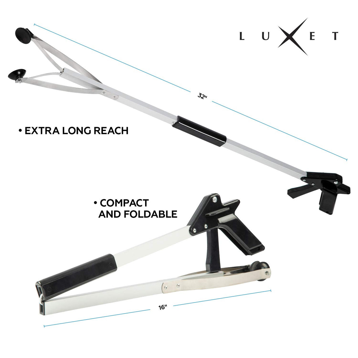 Grabber Tool 32" Suction Cup Grip Heavy Duty Aluminum -2 Pack- Lightweight Foldable Reacher Grabber Pickup Tool, Gripper Grabbers for Elderly Grab it Reaching Tool Trash Picker Grabber Black, By Luxet