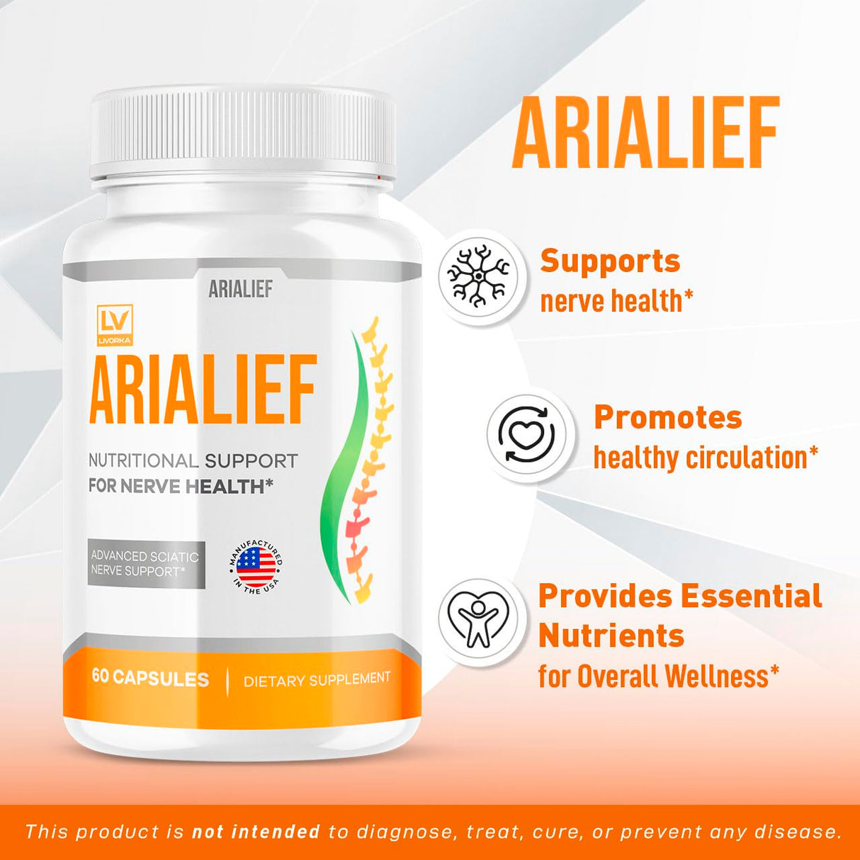 Arialief Capsules for Sciatica, Arialeaf Nutritional Support for Nerve Health, Arialeaf Prime Palm Sciatica, Aria Leaf Primepalm Aria LIEF Vitamin, 1 Month