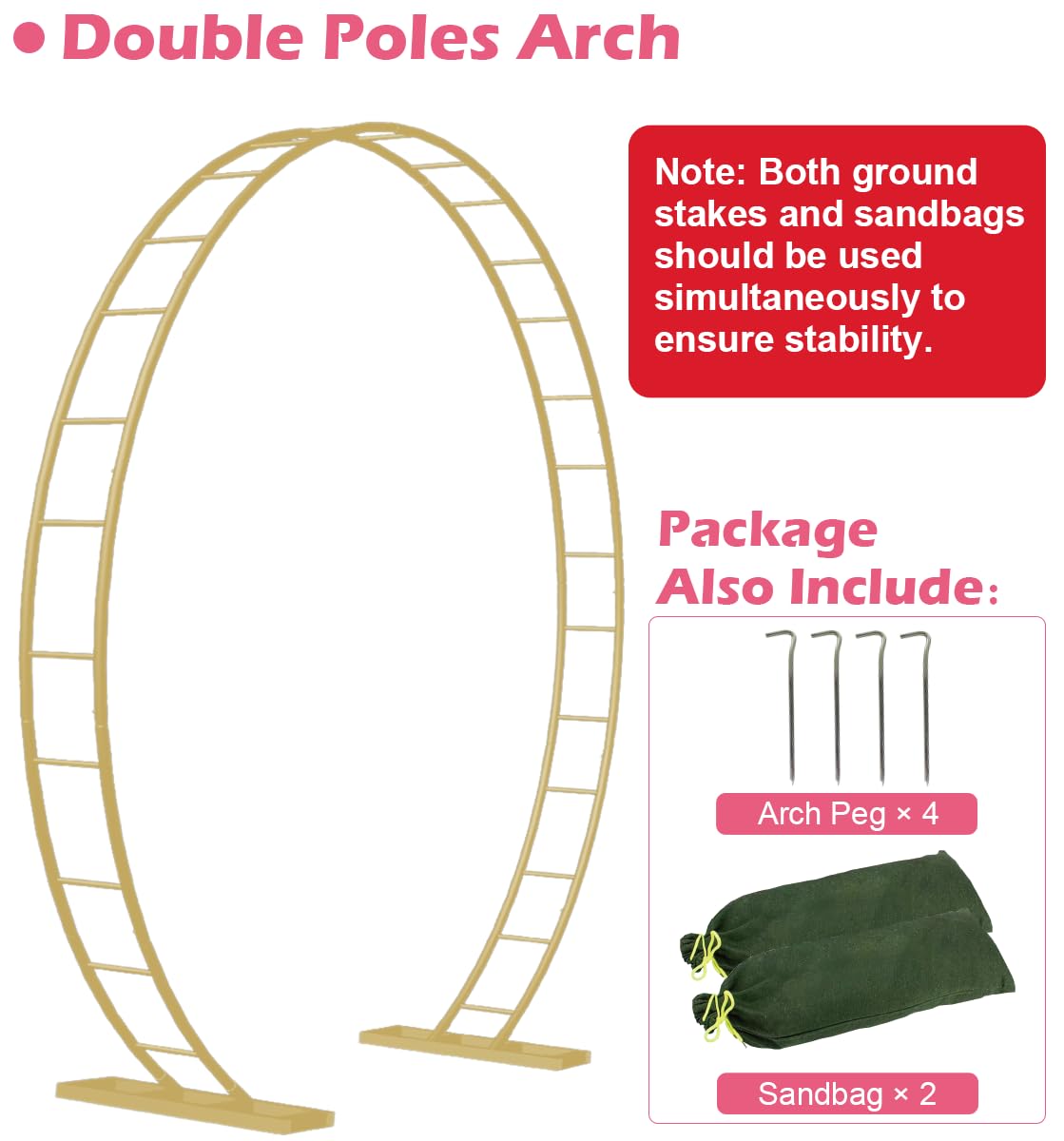 Queension Extra Large Wedding Arch for Ceremony 8.5Ft Wide 7.4Ft High for Large Space, Metal Arches Backdrop Stand with Ground Stakes and Sandbags for Party Supplies, Garden Trellis, Gold