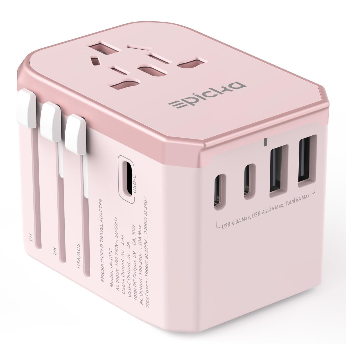 EPICKA Universal Travel Adapter GaN 45W, European Travel Plug Adapter with PD&QC Fast Charging(2 USB-A & 3 USB-C Ports) - Worldwide Travel Essentials, International Power Adapter for UK/US/AU