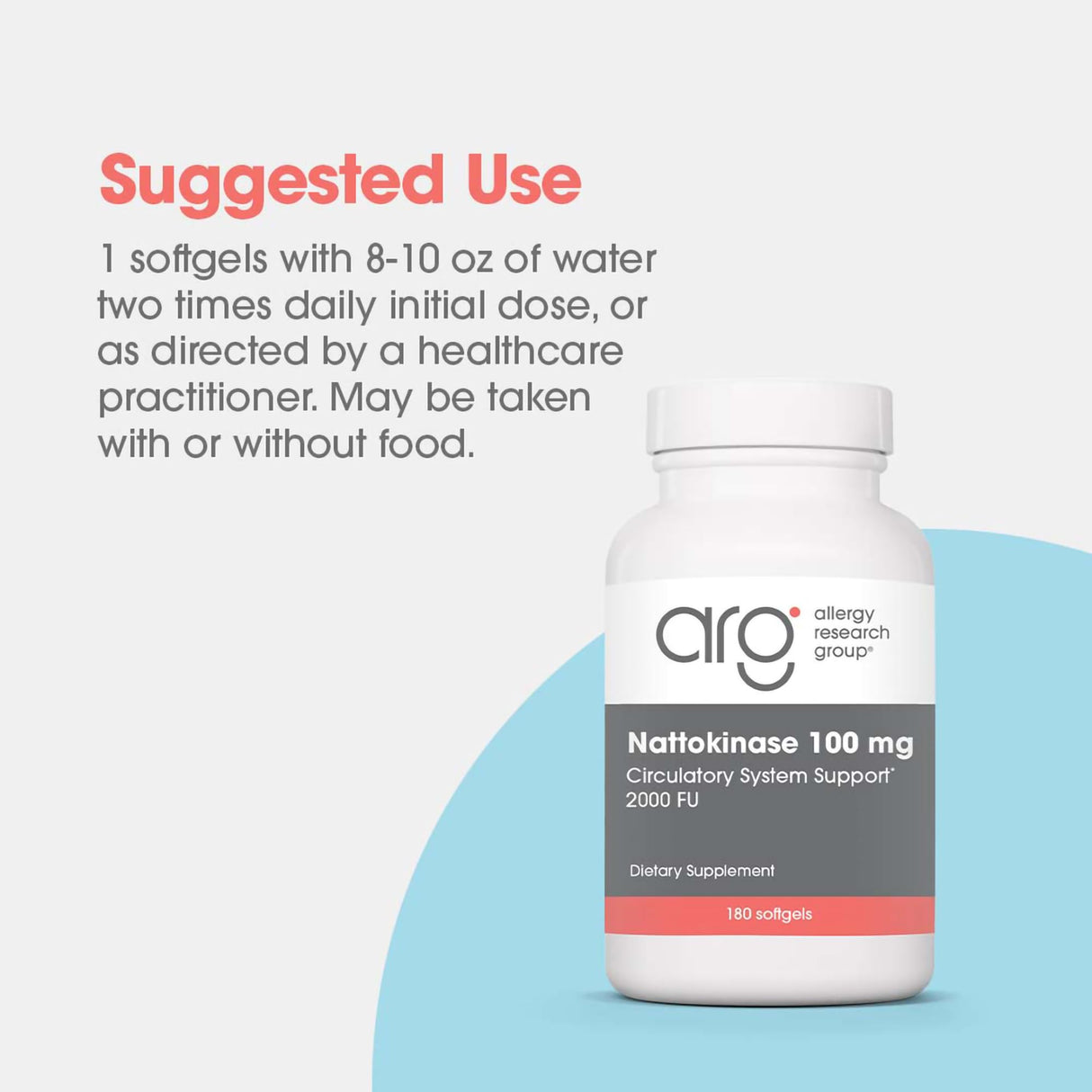 Allergy Research Group Nattokinase 2000 FU / 100mg - Nattokinase Supplement for Women and Men, Natural Enzyme Support for Heart and Blood Health - 180 Softgels