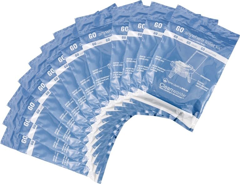 GO Anywhere Portable Toilet Refill Kit for Camping, Hiking & Backpacking - 12 Waste Kits (Waste Bag, Poo Powder, Zip-Close Bag, Toilet Paper & Moist Towelette)