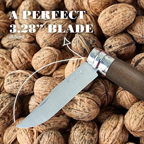 OPINEL No.06-No.09 Premium Woods, Stainless Steel Folding Pocket Knife, Made in France (No.08/Walnut)