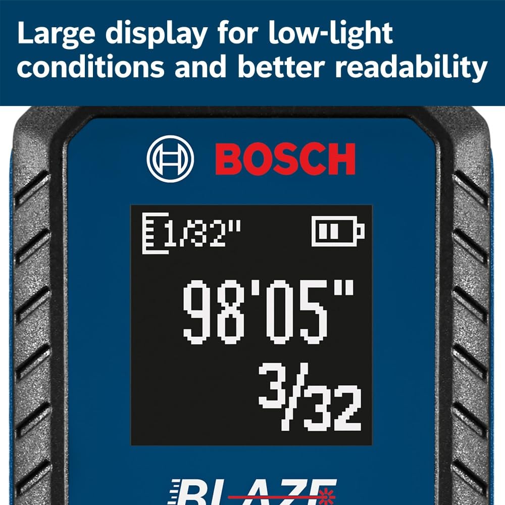 BOSCH GLM100-23 100 Ft Blaze Laser Distance Measure, Includes 2 AA Batteries, Distance Measuring Laser