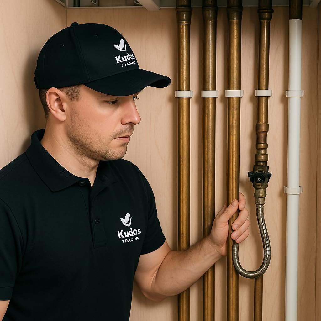 Kudos-Trading 15mm Central Heating Filling Loop Kit – Flexible Braided Hose with Isolation Valves & Double Check Valve – Combi Boiler Water Refill Pipe – WRAS Approved