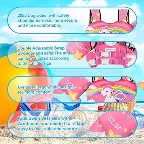 Chriffer Kids Swim Vest Life Jacket for 22-66 Pounds Boys and Girls, Toddler Floaties with Shoulder Harness Arm Wings for 2,3,4,5,6,7 Years Old Baby