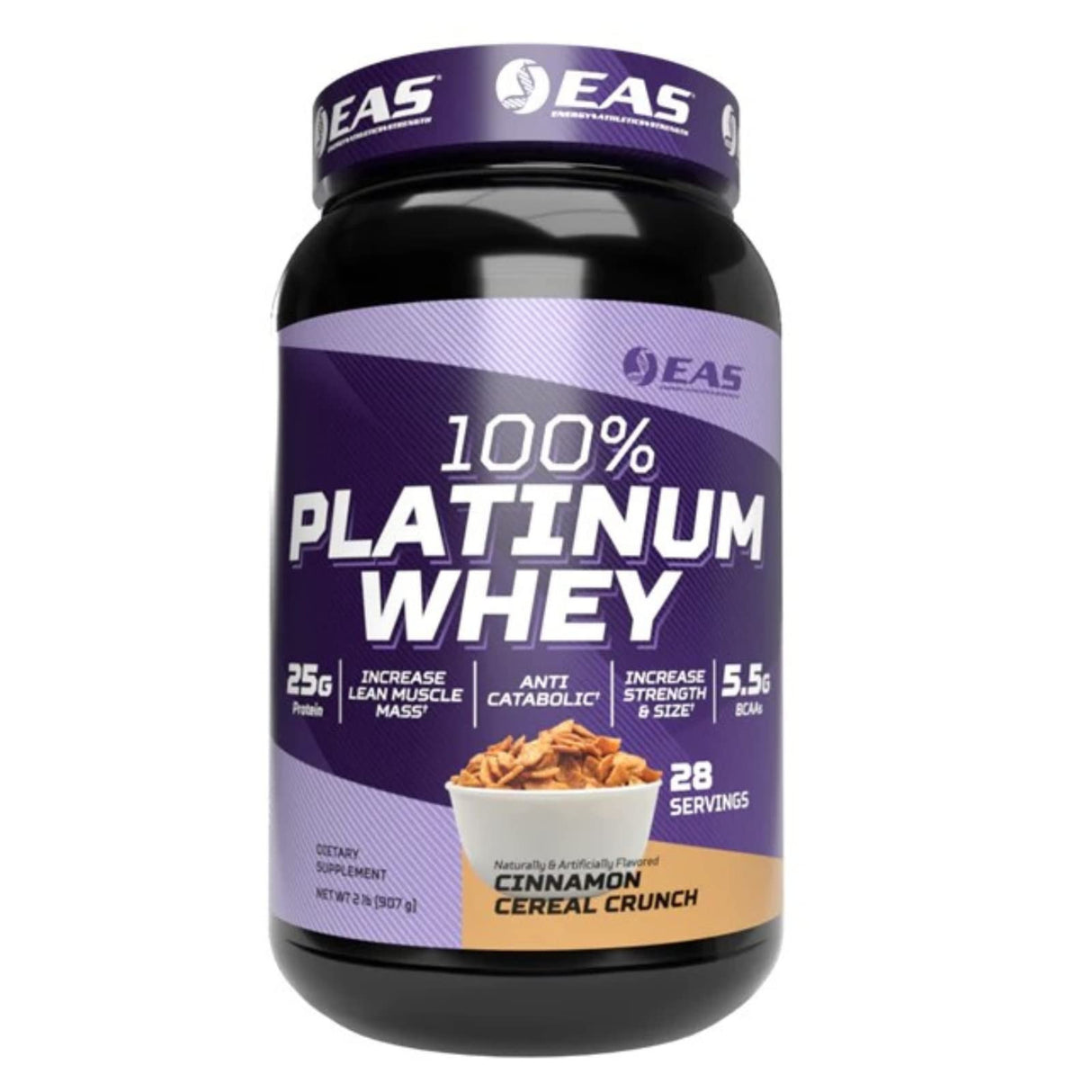 EAS Experimental and Applied Sciences 100% Platinum | 3 Ultra-Platinum Whey Proteins | Increase Size & Strength | 25g Protein, 5.5g BCAAs | 2 Pound (Cinnamon Cereal Crunch)