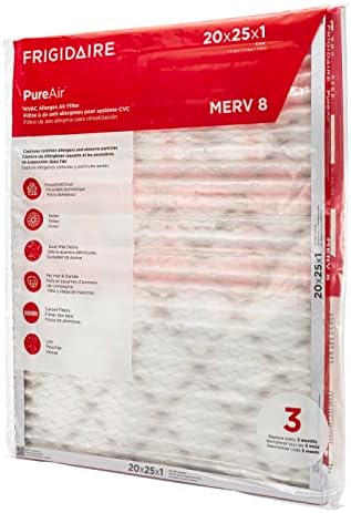 Frigidaire PureAir® 20x25x1 MERV 8 Allergen Electrostatic Pleated Air Conditioner HVAC AC Furnace Filters - 6 Pack (exact dimensions 19.81 X 24.81 X 0.81)