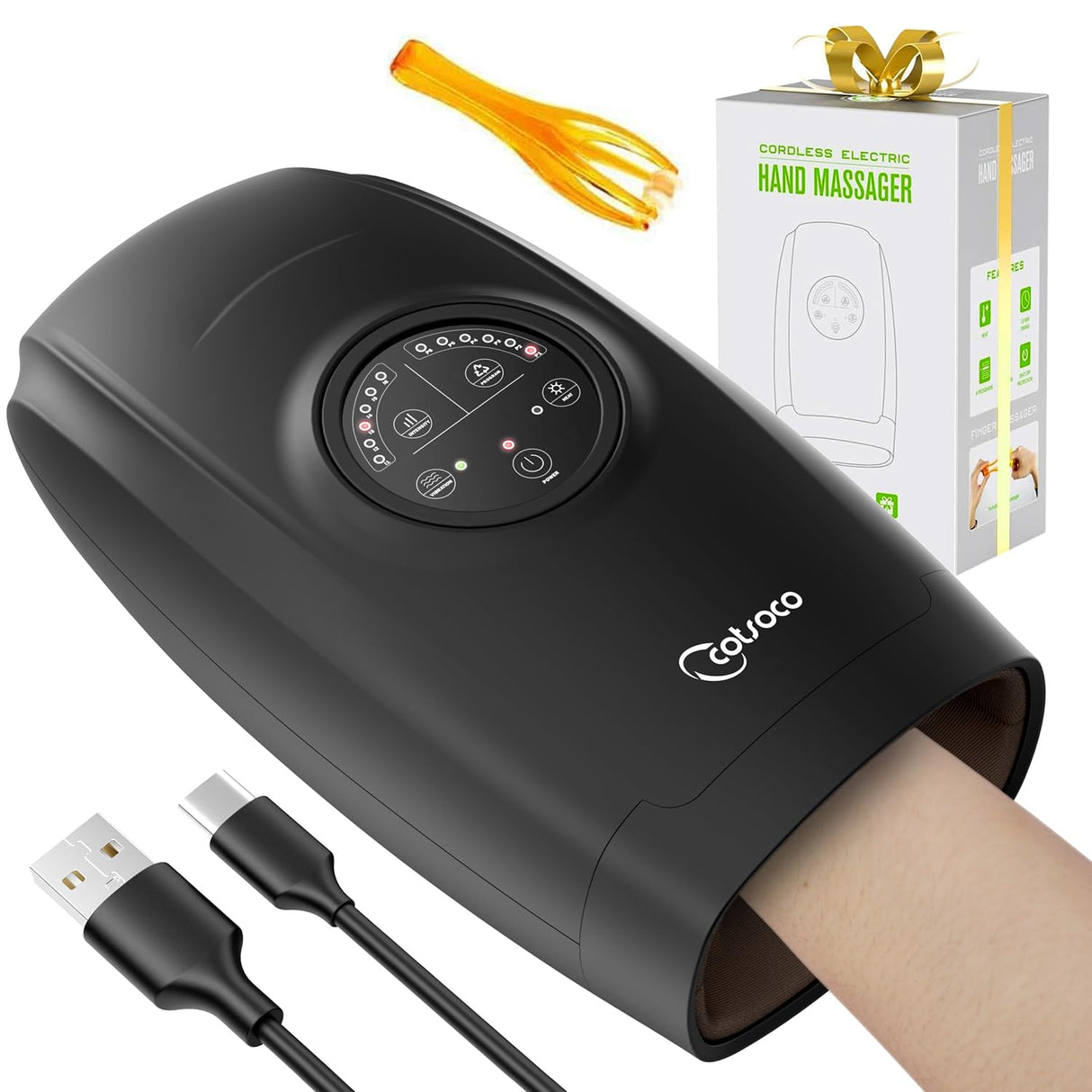 cotsoco Hand Massager with Heat and Compression, 3D Machine for Arthritis and Carpal Tunnel Syndrome Relief, 6 Levels Pressure Point Massage, Finger Wrist Massage for Pain Relief, Gifts for Women