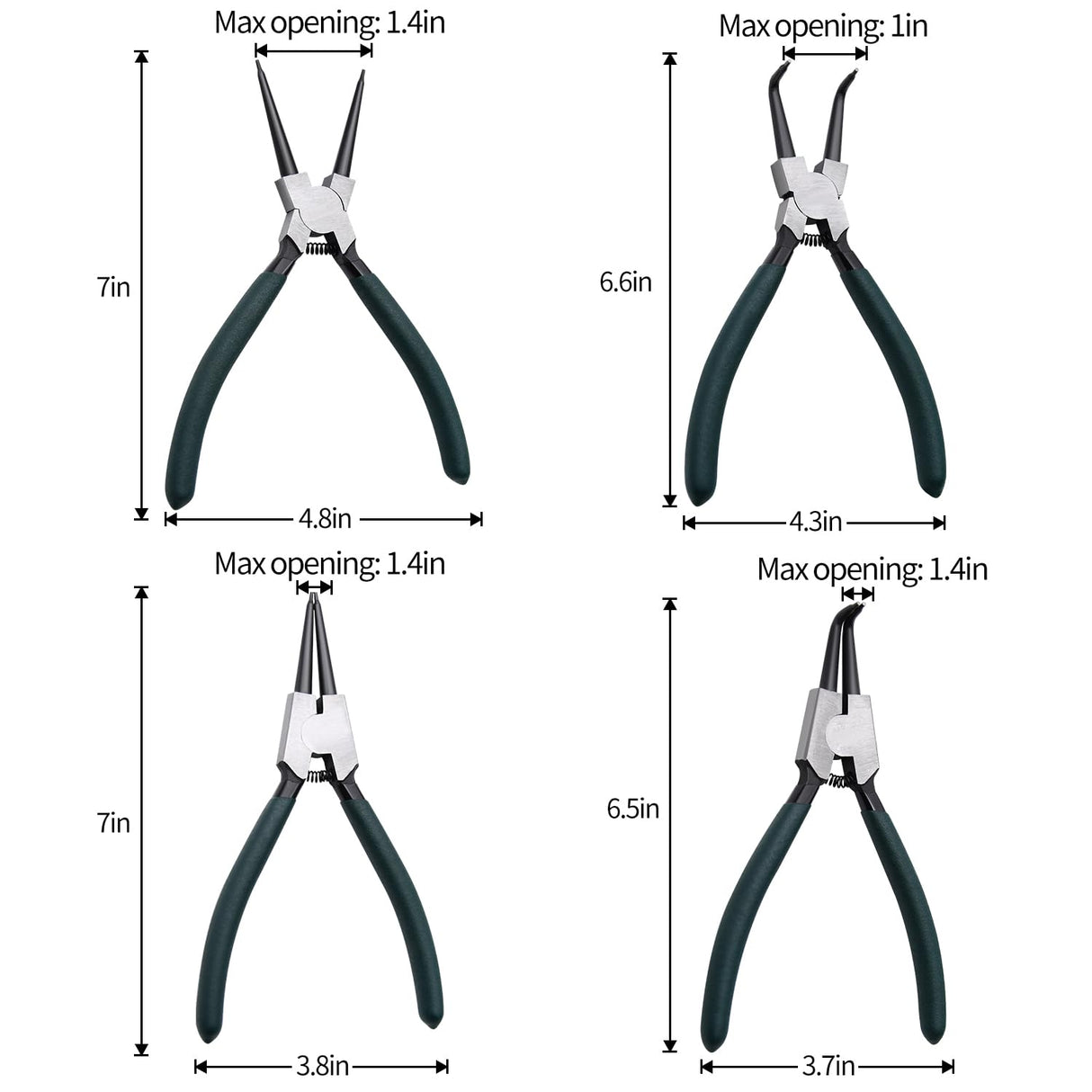 LFSEMINI Snap Ring Pliers Set, 4pcs 7" Internal/External Circlip Pliers Kit with Straight/Bent Jaw, Heavy Duty Precision Spring Loaded Pliers for Ring Remover Retaining and Remove Hoses, Gaskets
