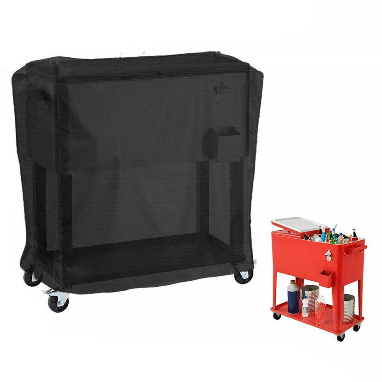 Cooler Cart Cover, Universal Waterproof 190T Polyester Fit for Most 80 QT Rolling Ice Chest Cart, Protective Cover for Beverage Cart, Party Cooler, Backyard, Deck, and Patio Use