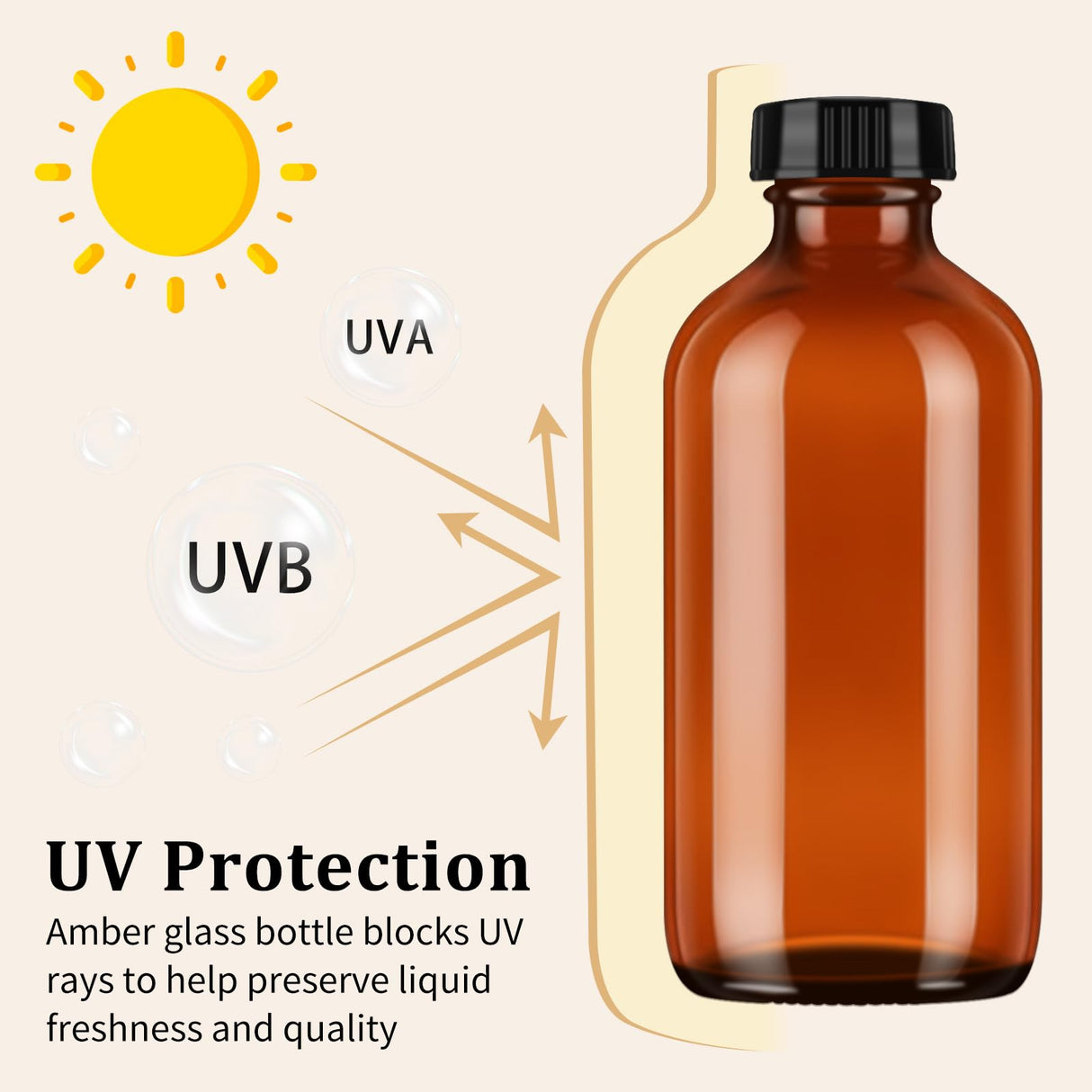 KEYWING 18 Pack 8oz Amber Glass Boston Round Bottles with Airtight Poly Cone Caps, Perfect Bottles for Homemade Vanilla Extract, Syrups, Essential Oils, Holiday & Christmas Gift