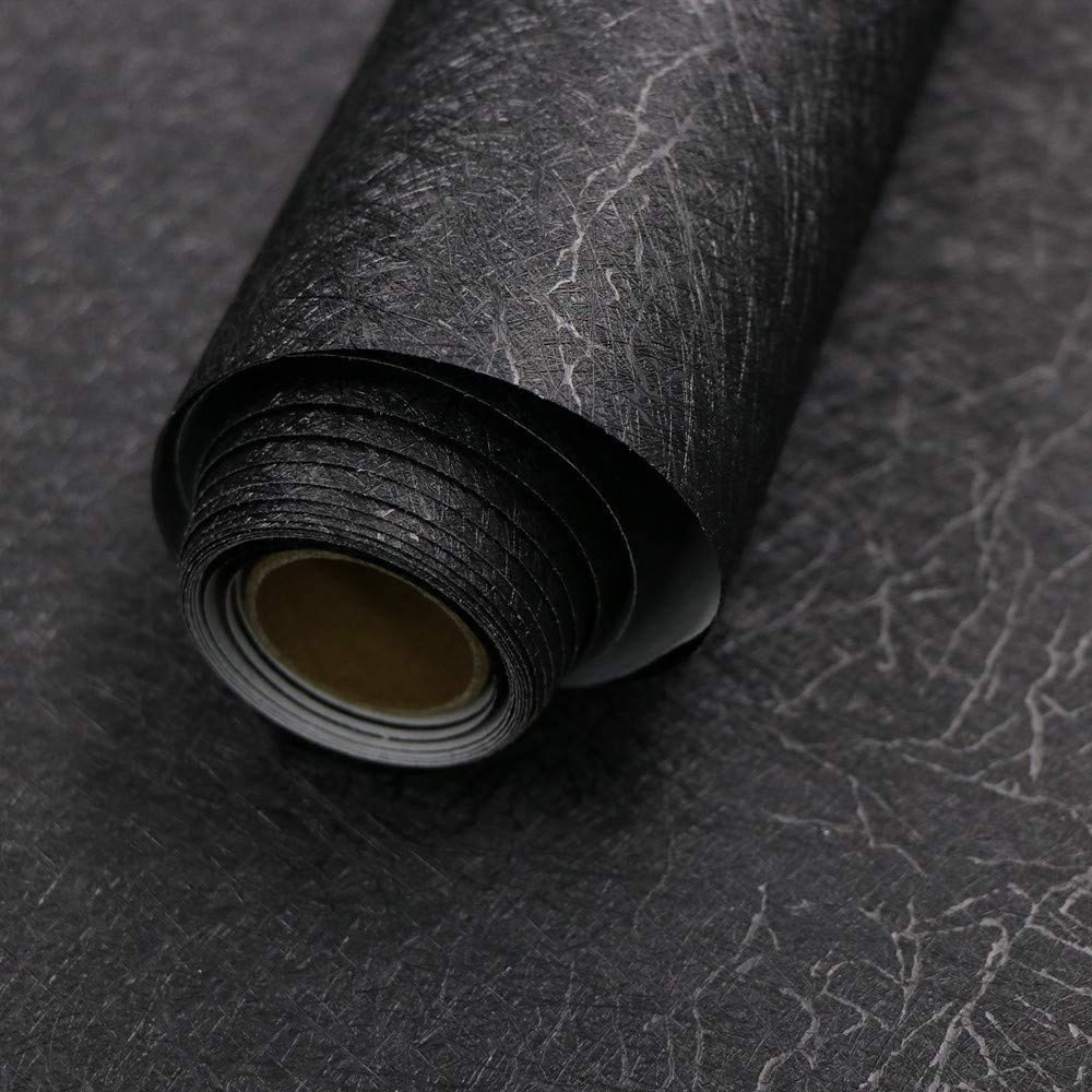 Abyssaly Black Silk Wallpaper Peel and Stick 15.7" X 393.7" Embossed Self Adhesive Black Contact Paper Removable Kitchen Vinyl Textured Wall Paper Cabinet Furniture Shelf Liner