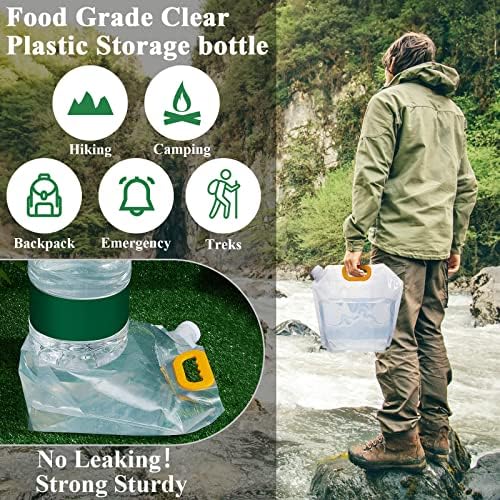 Tessco 12 Pack 1.3 Gallon Collapsible Water Storage Bag Water Container Bag Emergency Jug Foldable Plastic Storage Pouch Freezable Carrier Tank for Outdoor Sport Camping(Clear,Classic)