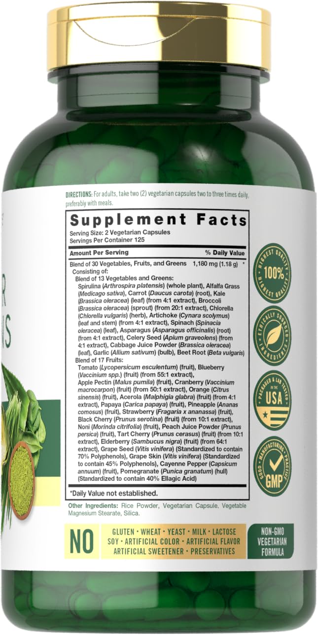 Carlyle Super Greens Capsules | 250 Count | Non-GMO & Gluten Free Supplement