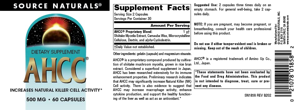 Source Naturals AHCC Increases Natural Killer Cell Activity* 500mg - 60 Capsules