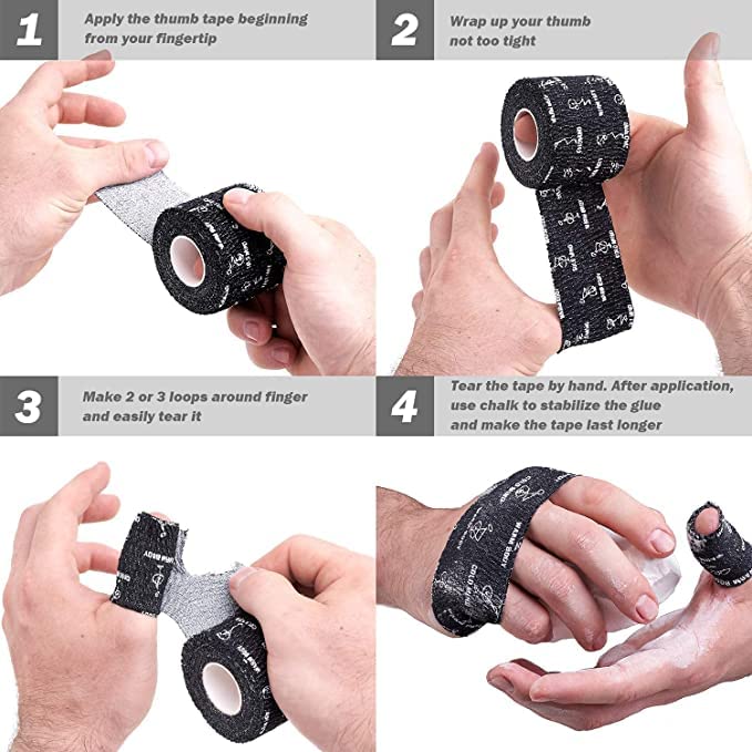WARM BODY COLD MIND Lifting Thumb Tape for Olympic Weightlifting - Hook Grip Tape for Powerlifting, Cross Training, Gym Tape, Workout, Weight Lifting Tape, Athletic Finger Wrap (Black 6 Rolls)