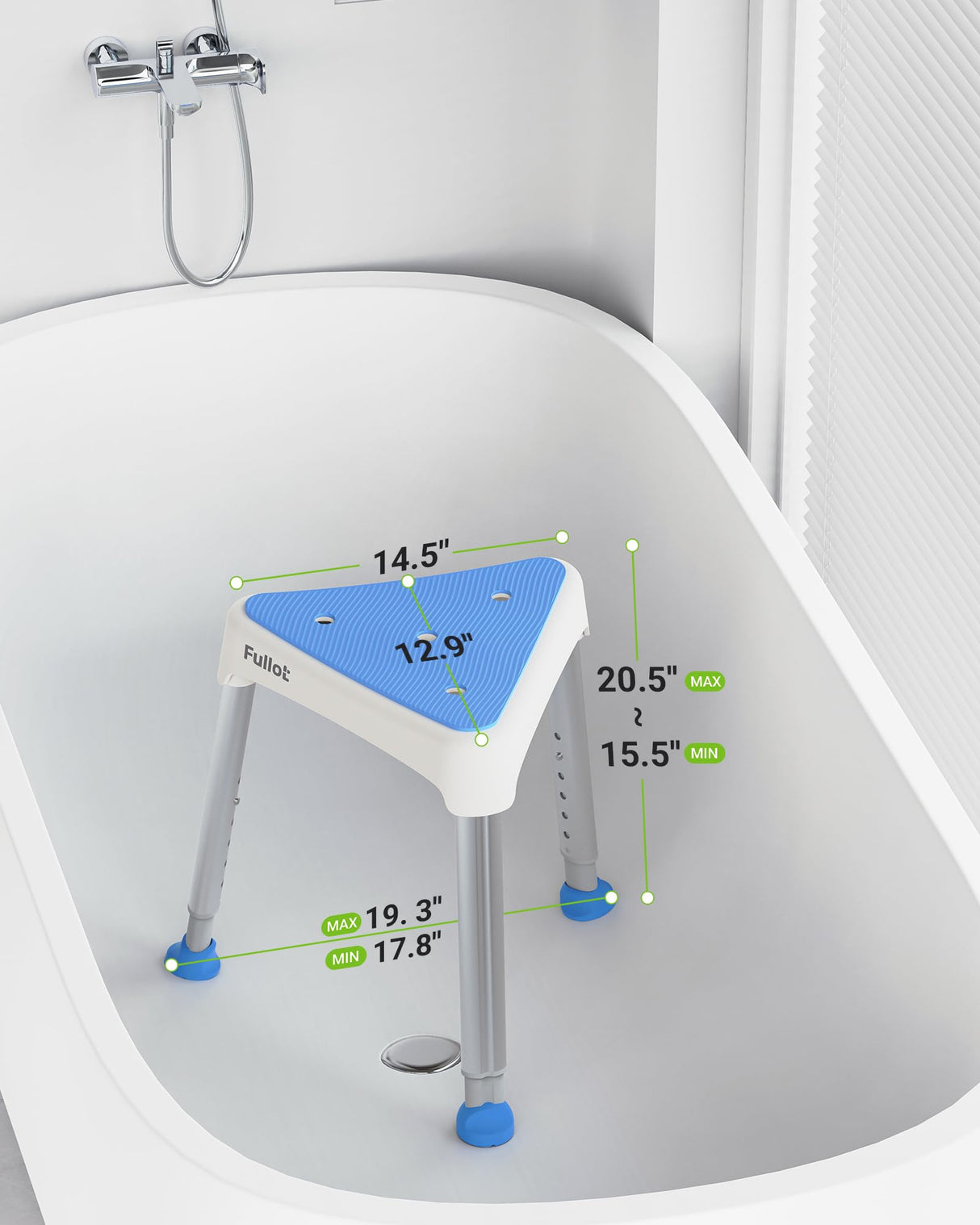 Space-Saving Triangular Shower Chair for Inside Shower with EVA Pad, 400 lbs Adjustable Shower Chair for Elderly and Disabled, Non-Slip Shower Seat, Bath Chair for Tub, Tool-Free, FSA/HSA Eligible