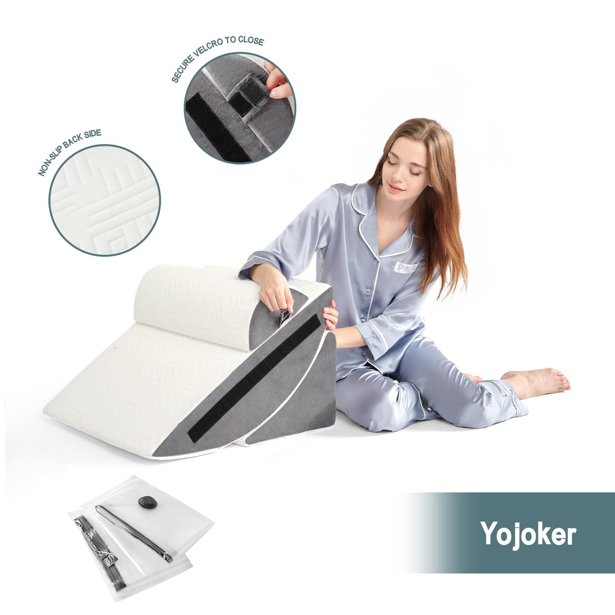 Yojoker 6pcs Orthopedic Bed Wedge Pillow Set for Post Surgery, Memory Foam for Sleeping, Back and Leg Pain Relief Comfortable & Adjustable Support Pillows-Anti Snoring, Heartburn