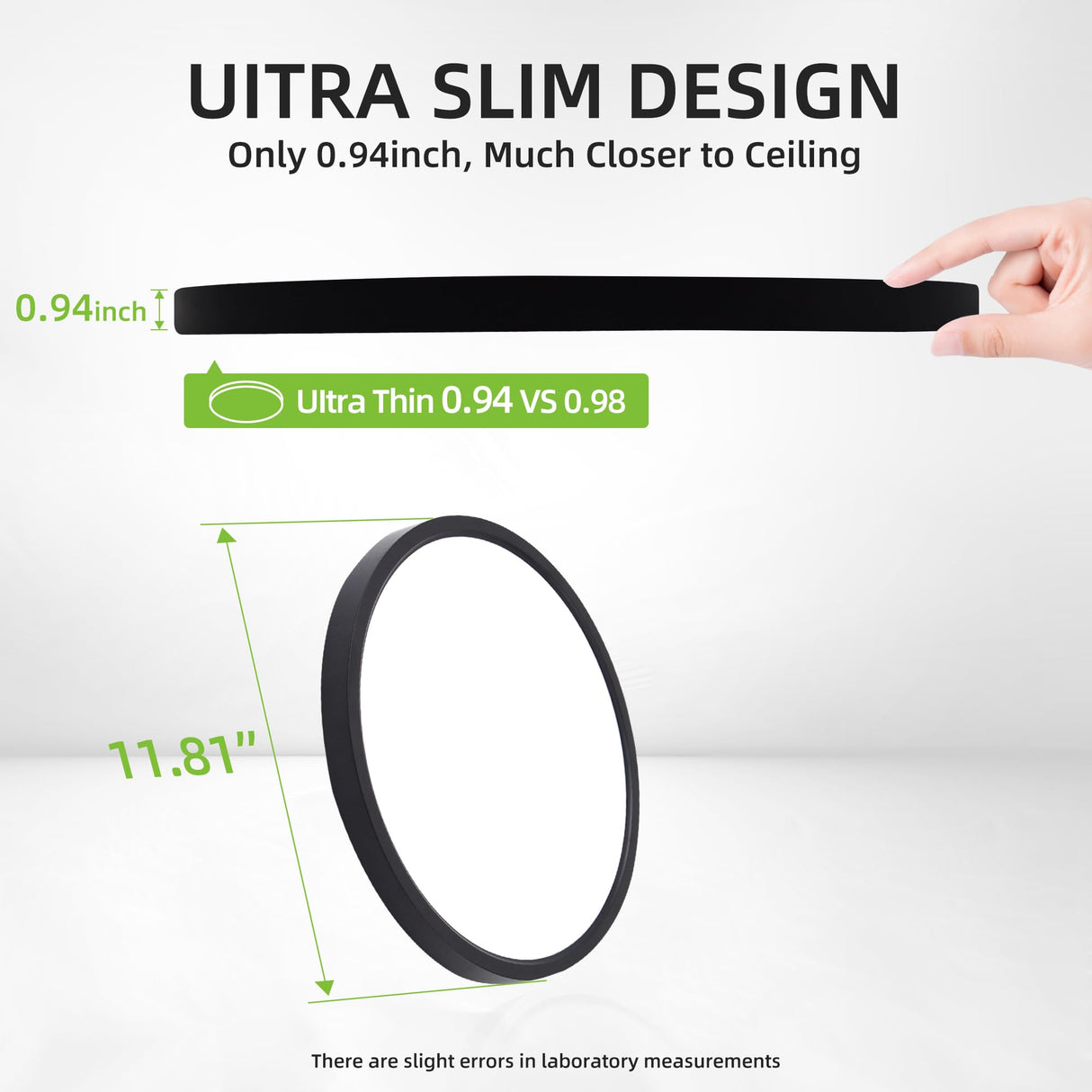 hykolity 12 Inch Selectable CCT LED Round Flat Panel Light, 24W 3000K/4000K/5000K, Edge-Lit Flush Mount Ceiling Light Fixture for Kitchen, Bedroom, Laundry and Closet Room,Black