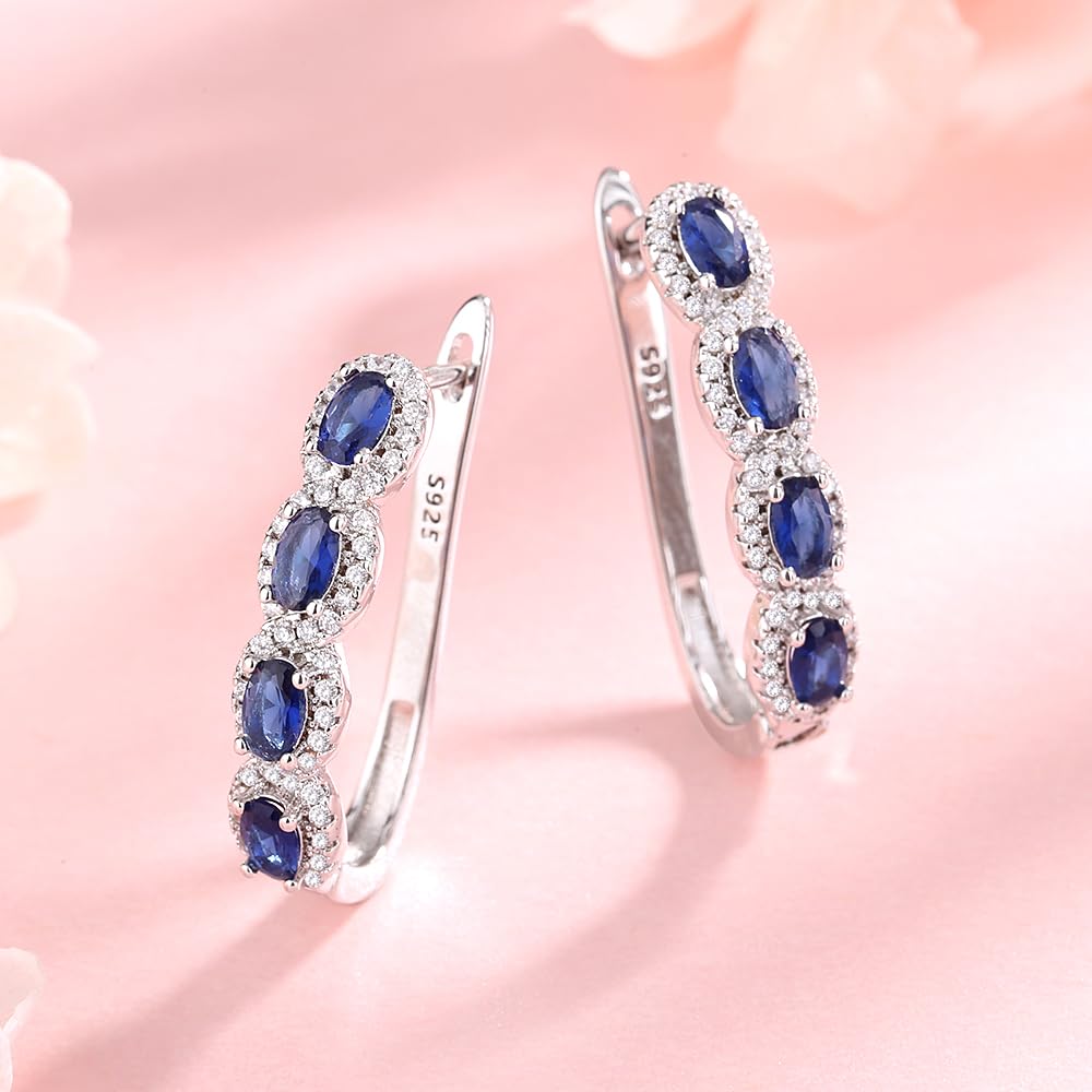 Amy & Annette Blue Sapphire Earrings - 18k White Gold Plated Halo Earring for Women - Great Gift Idea for Every Occasion