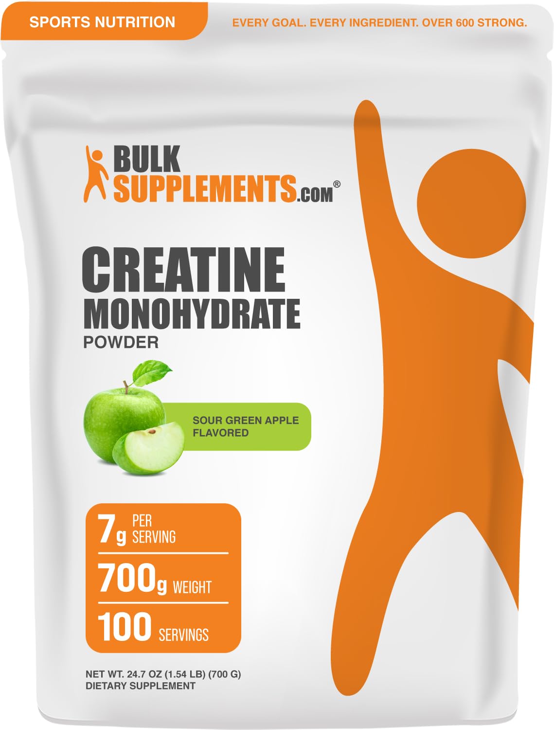 BulkSupplements.com Creatine Monohydrate Powder - Creatine Flavored Powder Supplement, Micronized - Sour Green Apple Flavor, 7g per Serving, 700g (1.5 lbs) (Pack of 1)