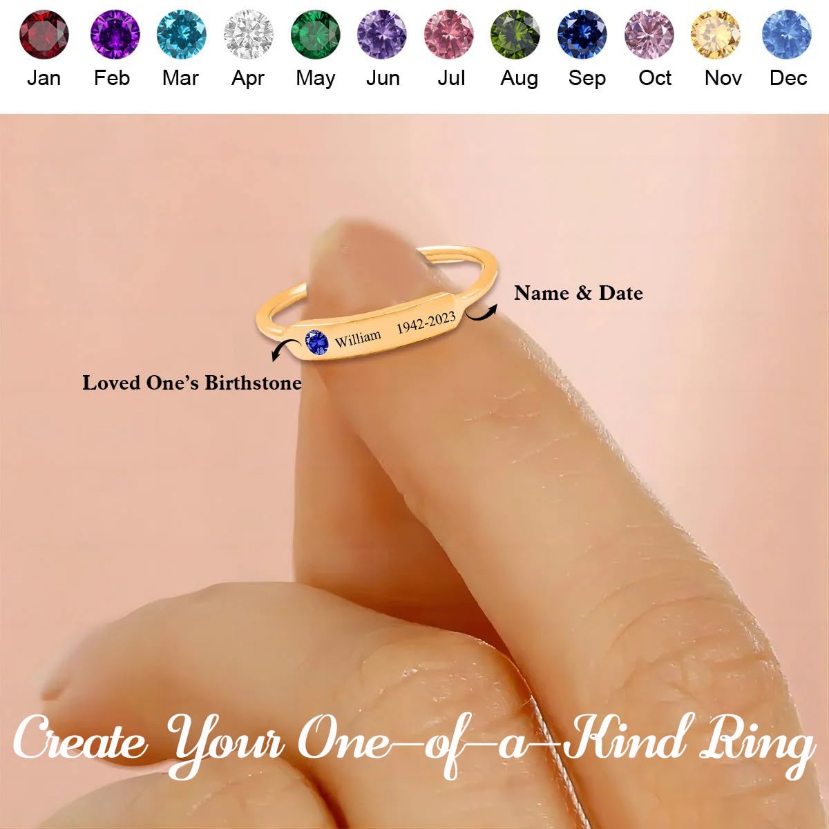 OVNMFH Personalized Birthstone Name Memorial Ring, Custom Engraved Memorial Jewelry for Women Men, Custom Name Date Loss Of Husband, Mom, Dad Love, Sympathy Gift for Loss Of Loved One