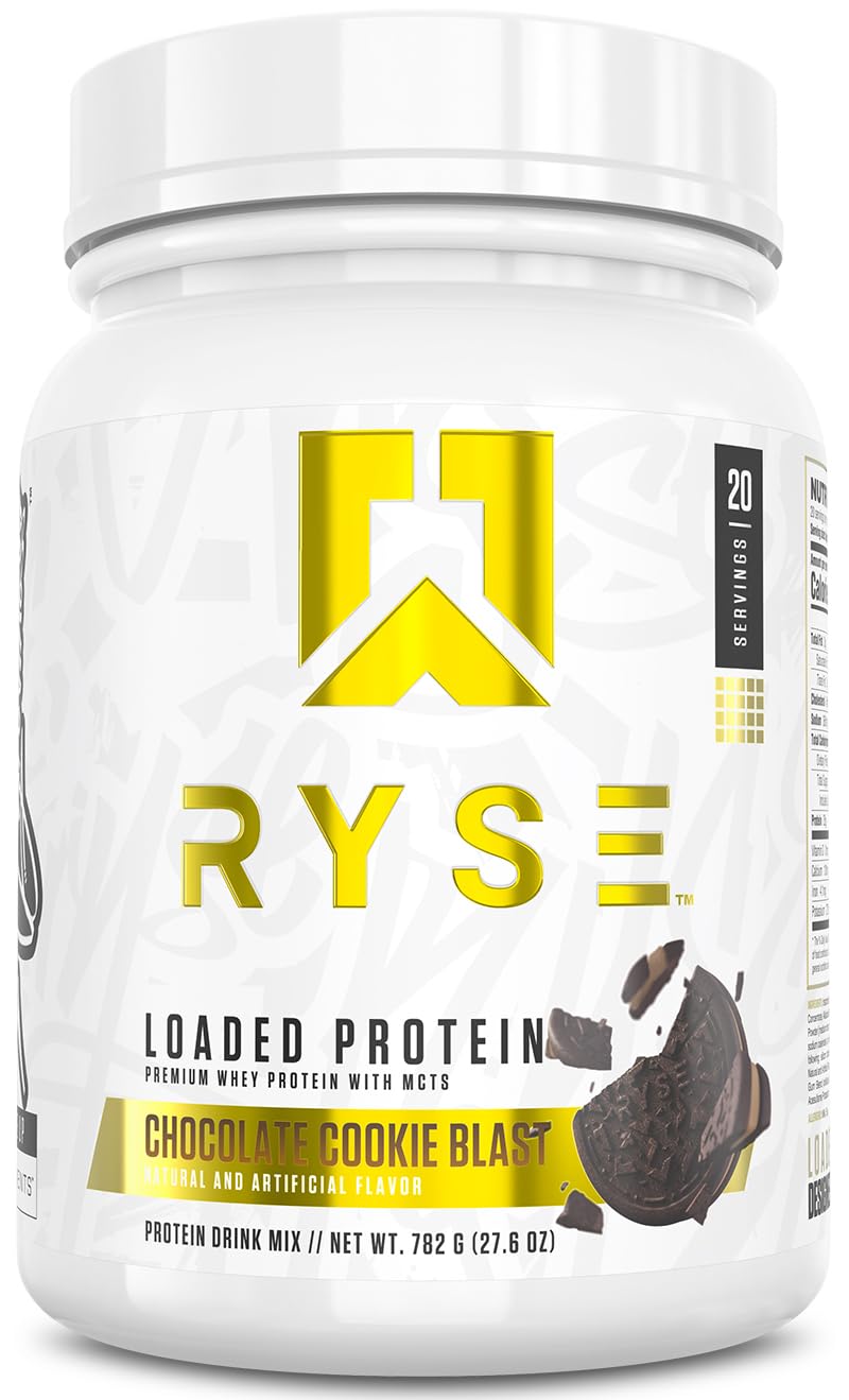RYSE Loaded Protein Powder - Chocolate Cookie Blast - 25g Whey Protein Isolate & Concentrate with Prebiotic Fiber & MCTs - Low Carb, Low Sugar, Digestive-Friendly - 20 Servings / 1.5 lb Tub