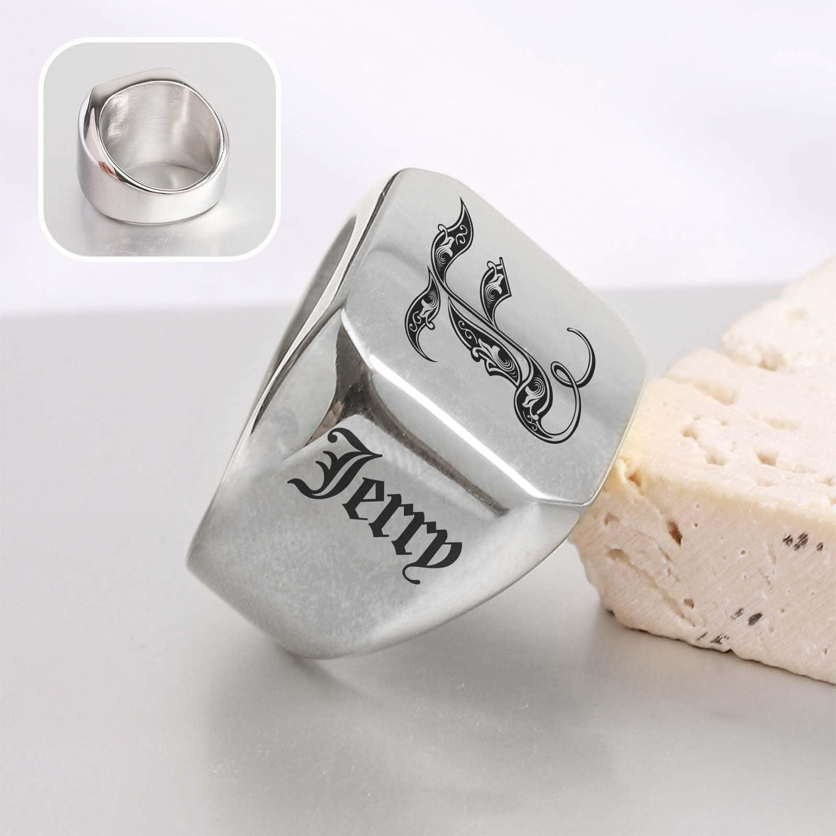 MOTICIUS Personalized Signet Rings for Men Women Engraved Ring Custom Initial Ring Mens Rings Customized Memorial Gifts for Father Husband Boyfriend Teacher (Square Silver)