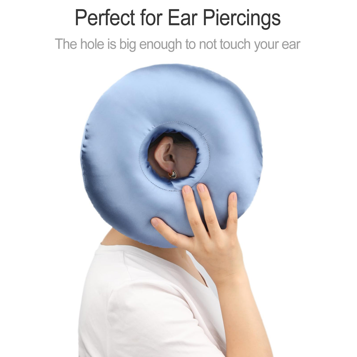 Heal n Hope Silky Satin Piercing Pillow Ear Pillows Donut with Hole for Ear Pain CNH Piercing Pain Relief Sleeping Pressure Sore Side Sleepers Smooth Cooling Ear Guard Protector, Haze Blue