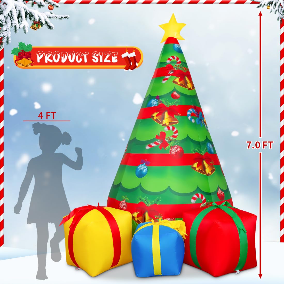 COMIN 7 FT Christmas Decorations Inflatables Tree Outdoor Blow Up Yard Gift Box with Built-in LEDs for Indoor Party Garden Lawn Decor