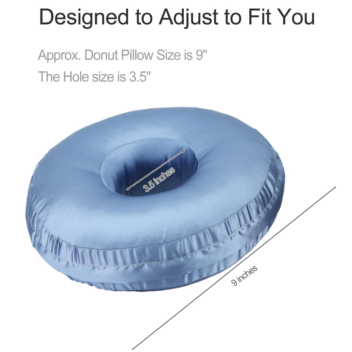 Washable Silky Satin Ear Piercing Pillow with Removable Pillowcase Smooth Cooling Donut Pillows Hole for Ear Pain Relief CNH Sleeping Pressure Sore Side Sleepers Ear Guard Protector, Haze Blue