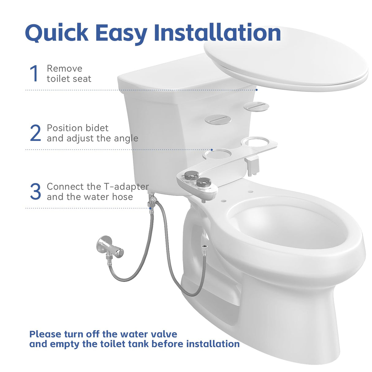 WATERLACE Bidet Attachment for Toilet Seat Water Pressure - Non Electric Bidets Self Cleaning Sprayer - Dual Nozzle Bidet Attachments Toilets Spray - Adjustable Bidets Wash Butt Cleaner for Bathroom