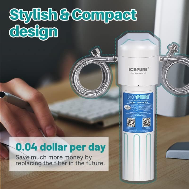 ICEPURE Under Sink Water Filter System, 3 Years or 22000 Gallons Ultra High Life NSF/ANSI 42 Certified, Removes Heavy Metals,Chlorine,Direct Connect Under Counter Drinking Water System, USA Tech