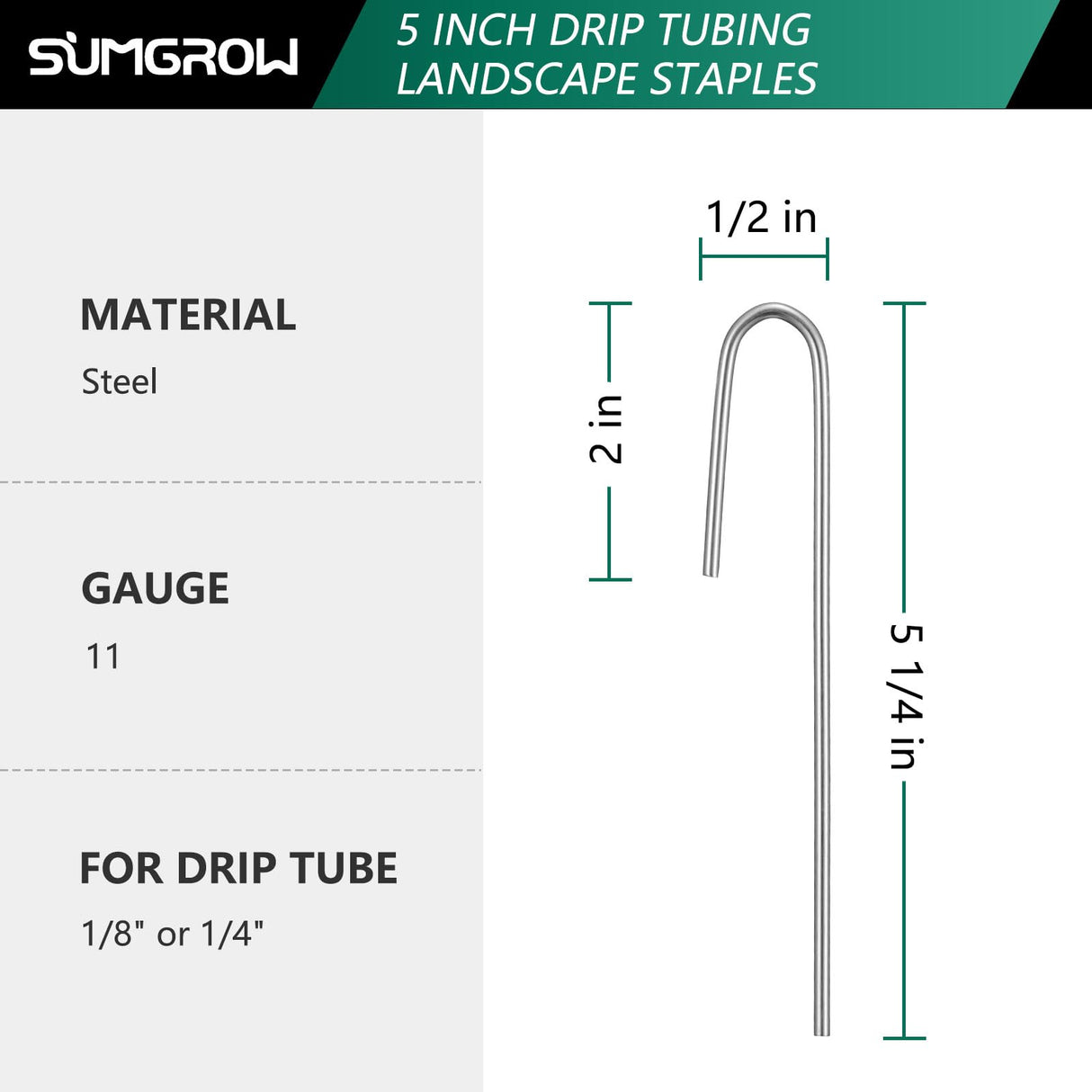 SUMGROW 120 Pack Drip Tubing Stakes, 5 inch Galvanized Steel Landscape Staples for 1/4" or 1/8" Diameter Tubing - Irrigation Anchors for Garden and Lawn