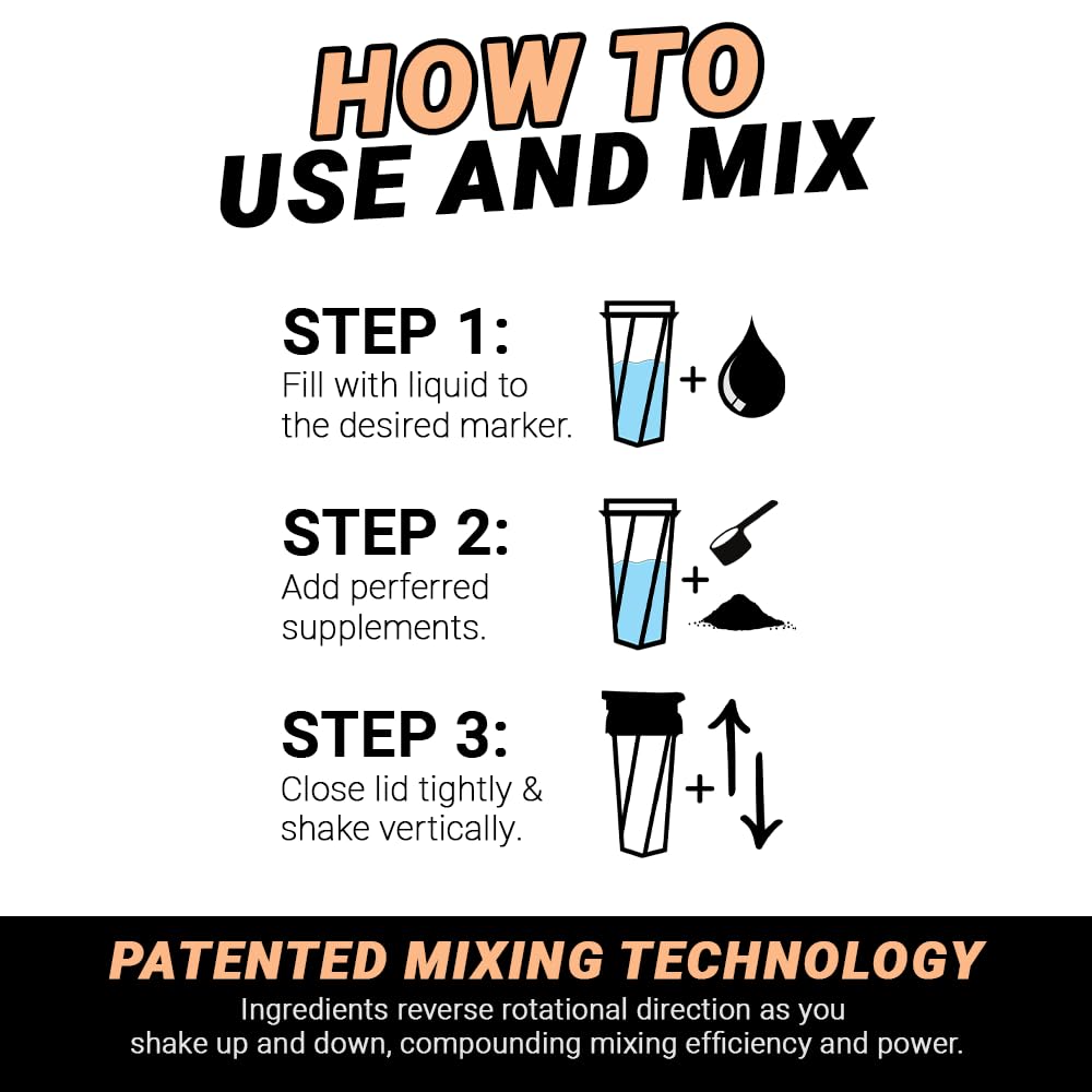 HELIMIX 1.5 Vortex Blender Shaker Bottle Holds Upto 20oz | No Blending Ball or Whisk | USA Made | Portable Pre Workout Whey Protein Drink Shaker Cup | Mixes Cocktails Smoothies Shakes | Top Rack Safe