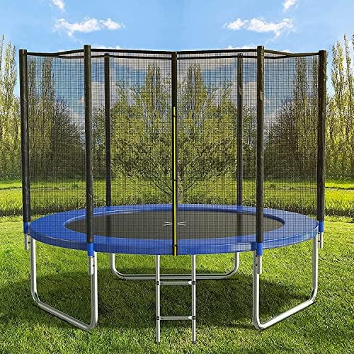 AOTOB 8FT 10FT 12FT 14 FT 15FT Trampoline with Safety Enclosure Net,Outdoor Trampoline with Basketball Hoop, Heavy Duty Jumping Mat and Spring Cover Padding for Kids and Adults, Storage Bag and Ladder