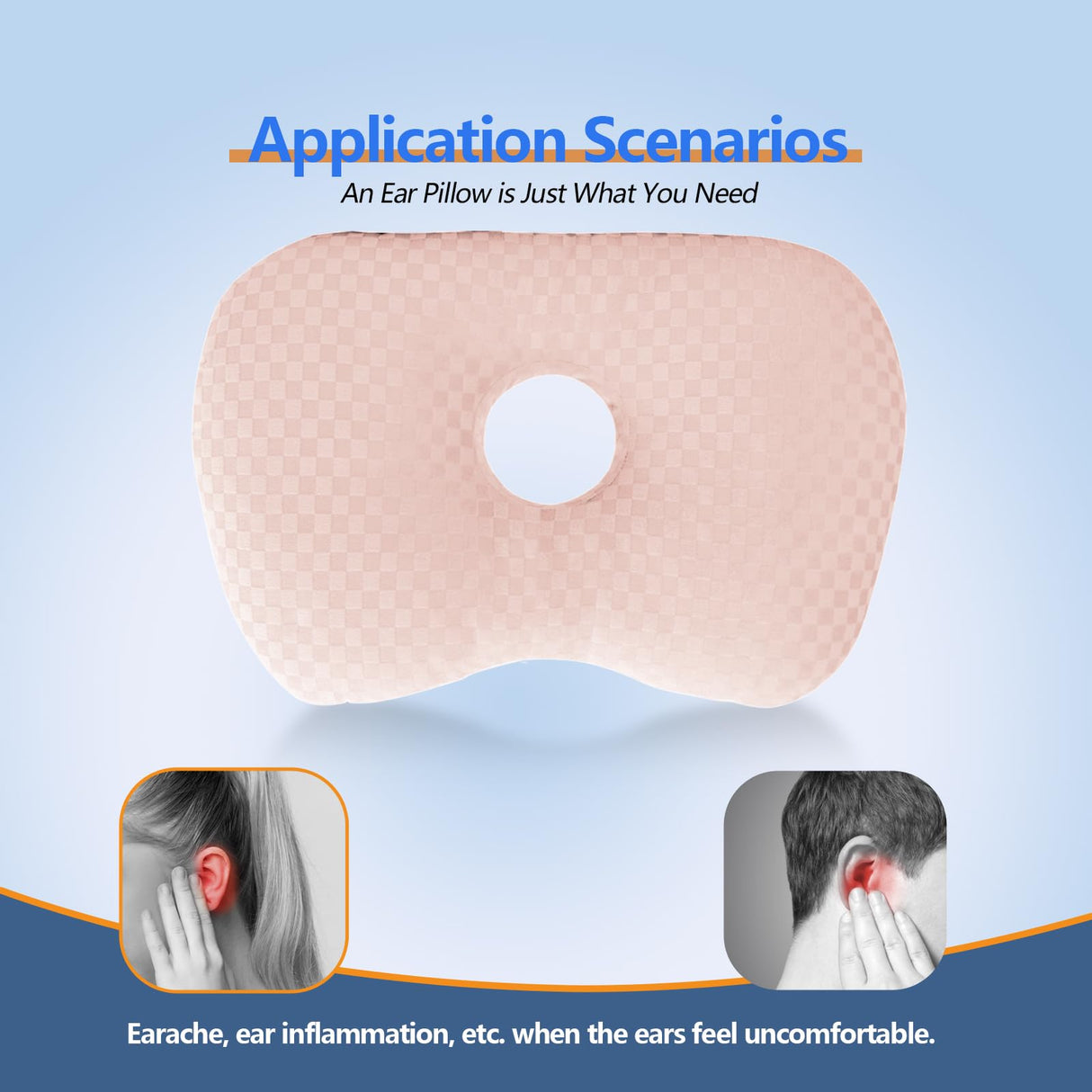 Ear Piercing Hole Pillows Side Sleeper Pillow with an Ear Hole for CNH Side Sleepers and Ear Inflammation Pressure Sores, Adjustable Cotton and Polyester Curved Side Pillow, Pink