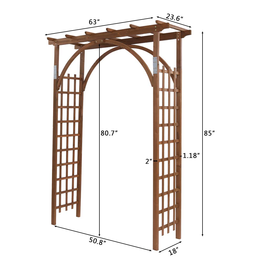 VINGLI 85in Wooden Arbor Garden Arch, Wedding Arch for Ceremony, Wood Trellis for Plant Climbing, Christmas Decor Pergola for Garden Backyard, Lawn (Brown)