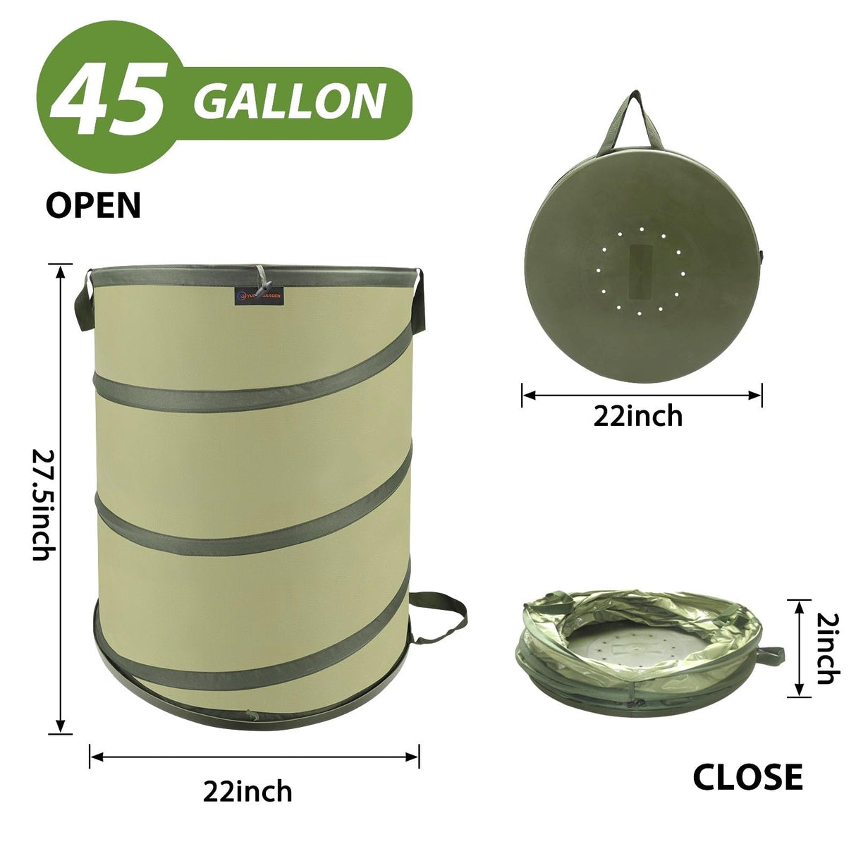 YUDI & GARDEN 45 Gallon Hard Bottom Collapsible Garden Bag
