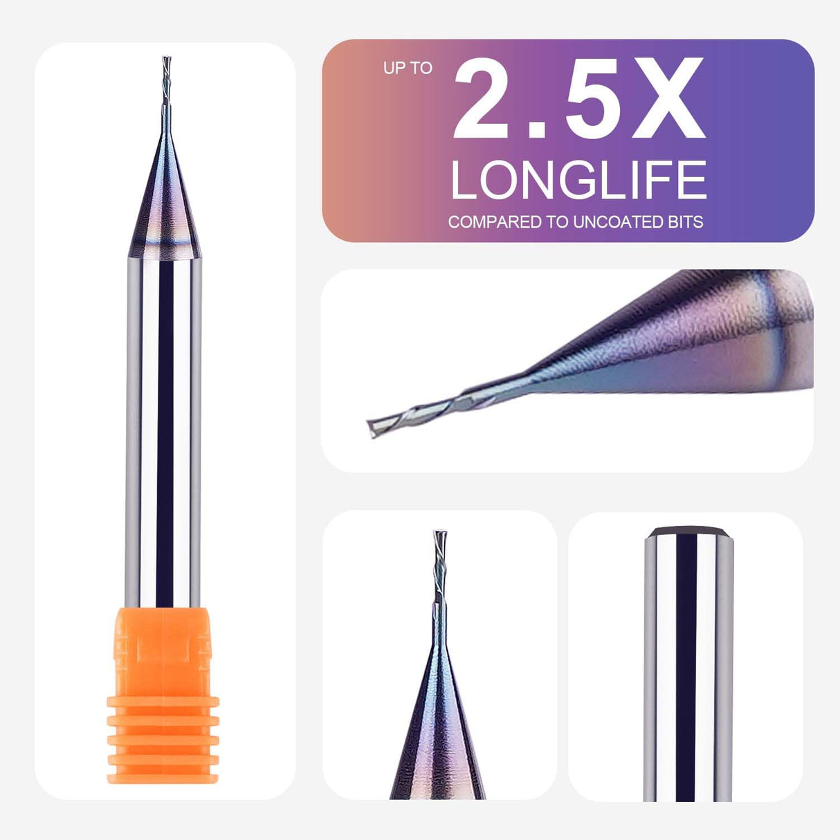 SpeTool 1/32 Down Cut CNC Router Bits 1/4 Inch Shank with TAC Long Life Coated , Solid Carbide Spiral End Mill Plunge Cut for Wood Engraving Carving