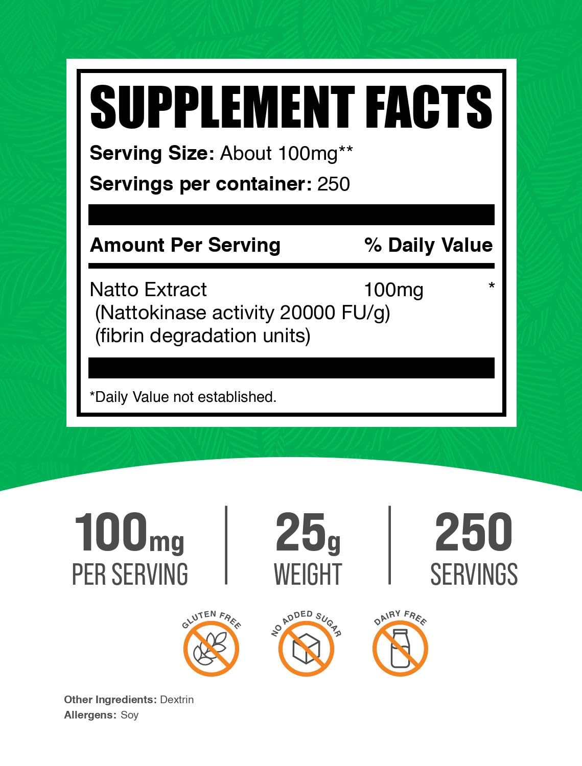 BulkSupplements.com Nattokinase 2000 FU Powder - Sourced from Natto Extract, Nattokinase Supplement - 100mg of Natto Powder per Serving, 25g (0.88 oz) (Pack of 1)
