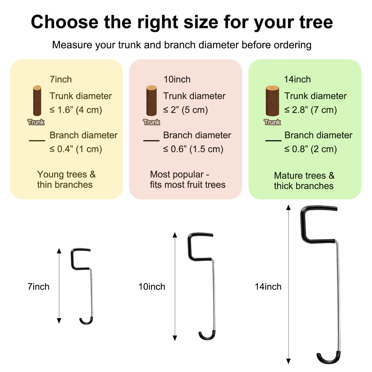 Limb Spreaders for Fruit Trees 21 PCS, 10 Inch Tree Limb Spreader, Metal Fruit Tree Branch Spreaders with Bark-Protective Rubber Hooks, Tree Branch Support for Apple Pear Cherry Plum (10 Inch)